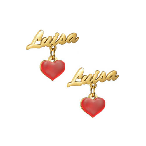 Custom enamel nameplate jewelry company personalized gold heart name earrings dangle drop suppliers